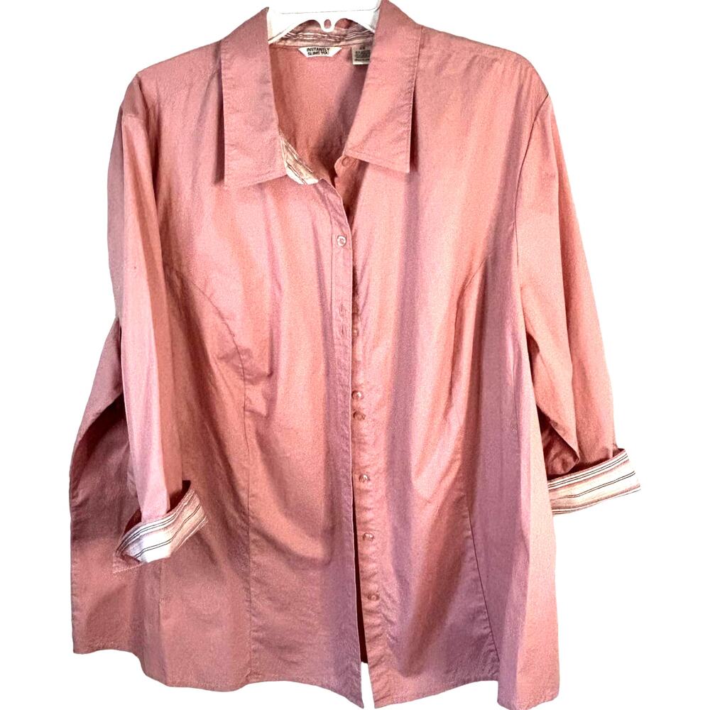 SKU 2026 Riders Size 3X Pink Women's Top Button-Down Blouse Instantly Slims You